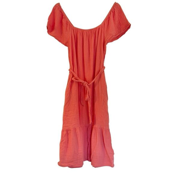 Time and Tru coral cotton gauze tie waist midi dress small - Picture 3 of 12